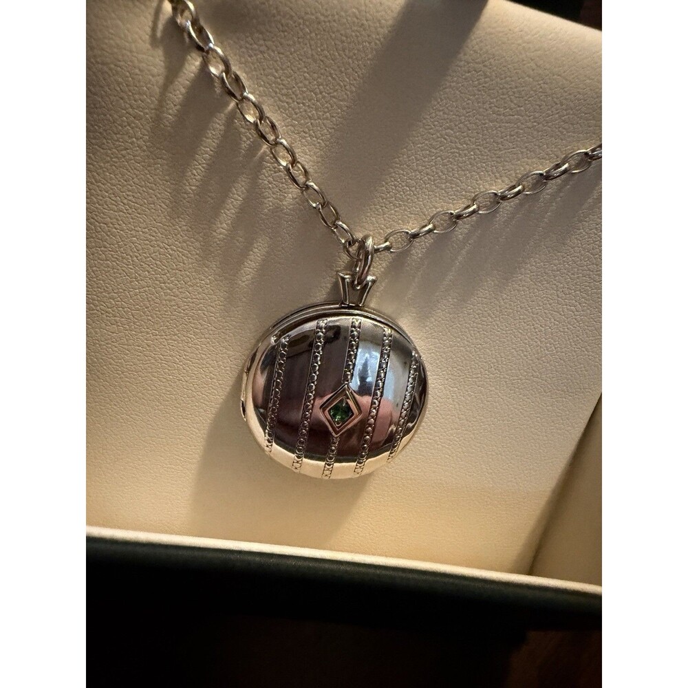 Sterling Silver Monica Rich Kosann Beaded Center-Emerald Locket 30 Inch Necklace - Picture 4 of 16